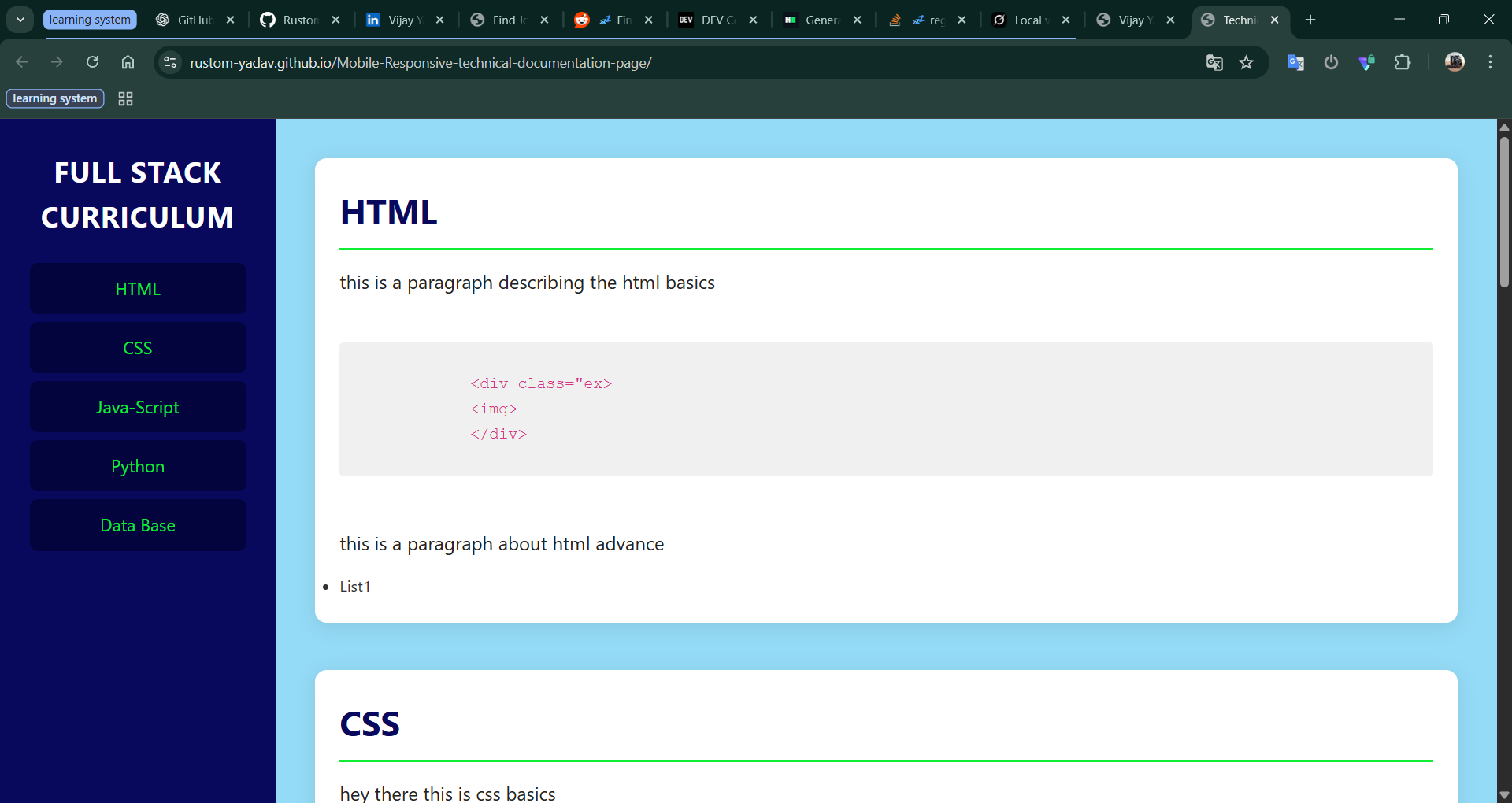 Mobile Responsive Technical Documentation screenshot